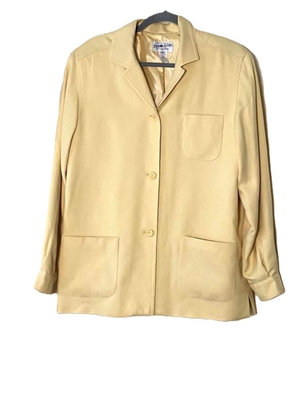 Pendleton Silk Wool Blazer Women's 10 Tall Yellow Beige 3 Button Fully Lined